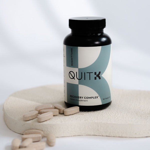 QuitK Nighttime Recovery Complex natural supplements to help ease withdrawal symptoms and natural supplements to aid in more restful sleep 