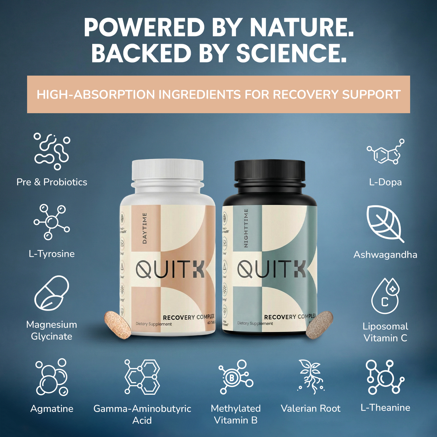 QuitK - 90 Day Supply - Detox & Recovery - Day & Night Complex