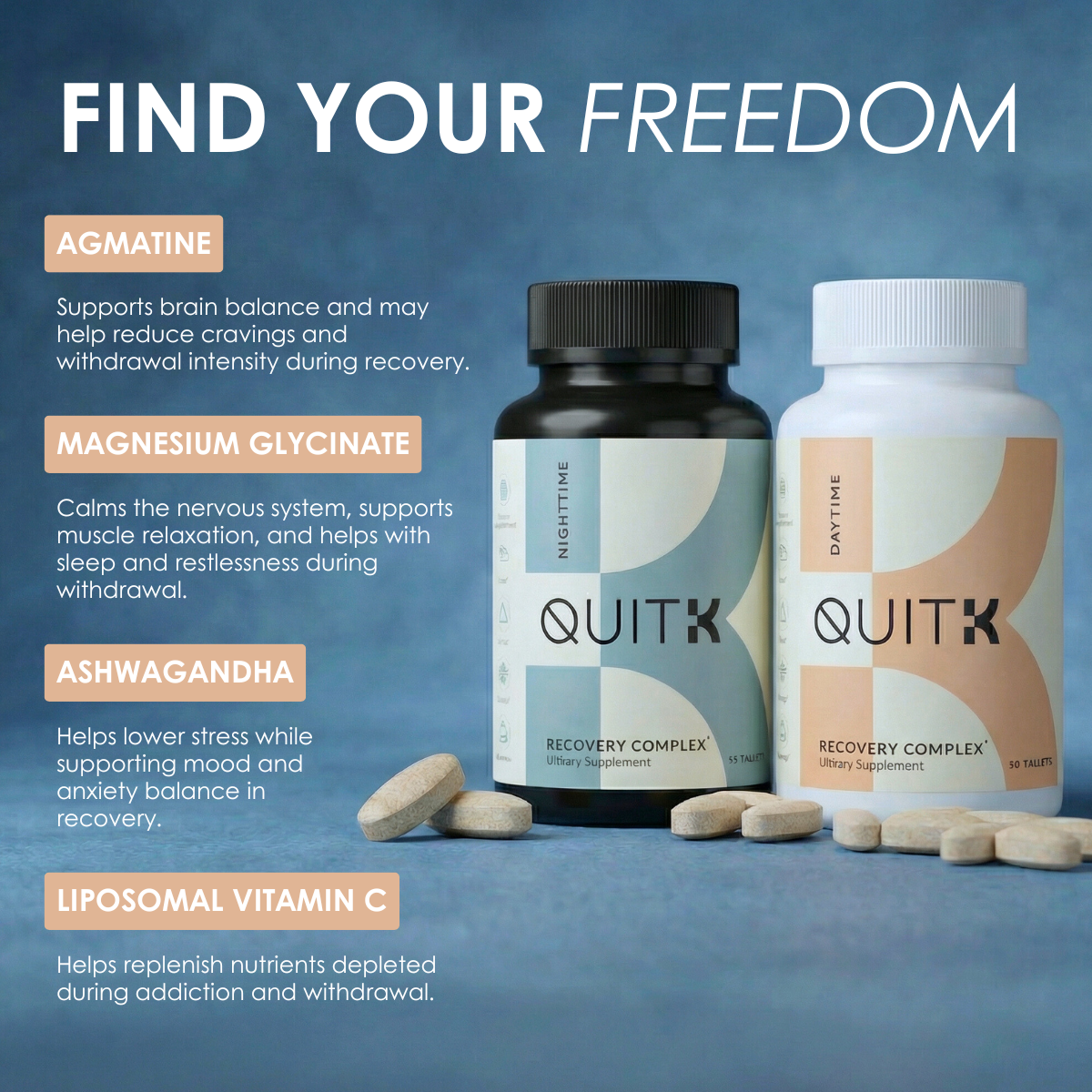 Discount Not available - QuitK - 30 Day Supply - Withdrawal & Detox - Day & Night Recovery Complex Pack